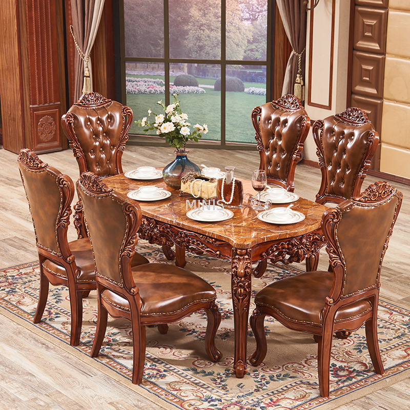 Meubles de salle à manger Table à manger en marbre en bois marron avec chaises