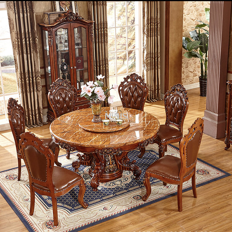 Meubles de salle à manger Table à manger en marbre en bois marron avec chaises