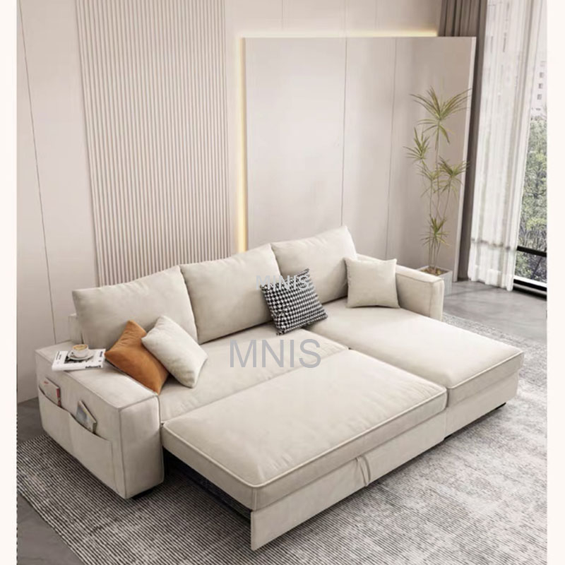 Canapés-lits pliables en forme de L en tissu beige avec rangement