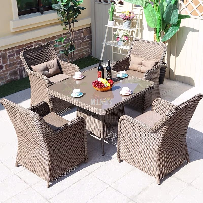 Table ronde de jardin extérieur avec parasol/chaise de salle à manger en rotin