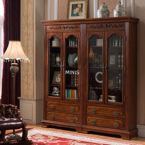 American Style Bibliothèque en bois avec armoire en verre