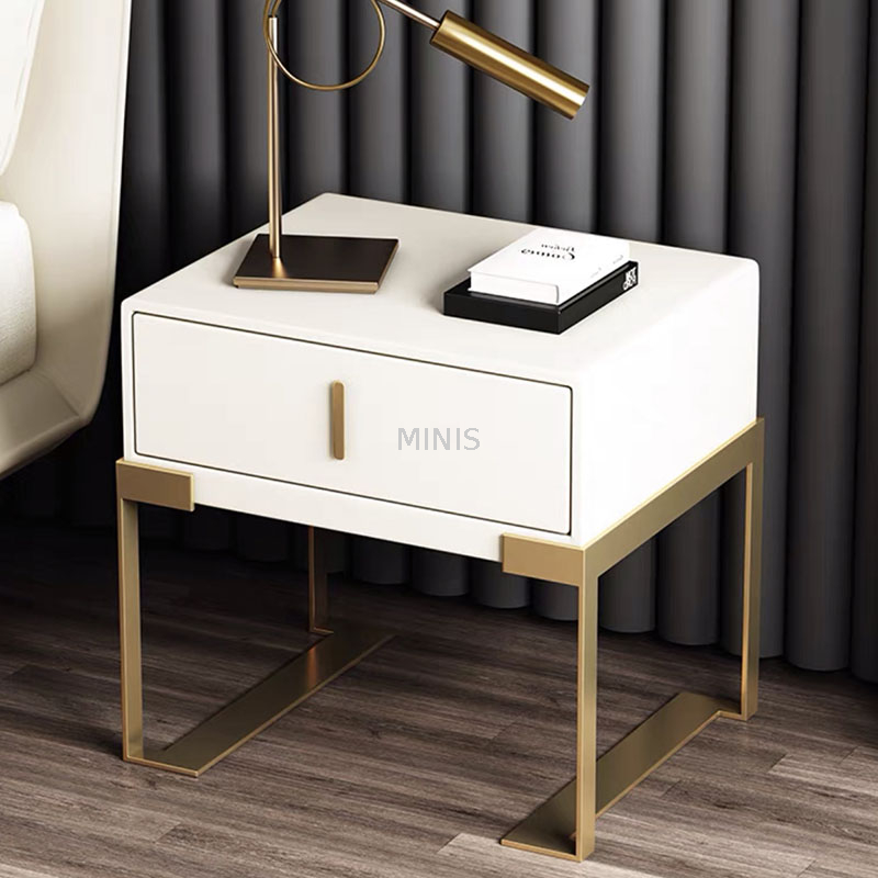 Petite table d'appoint dorée pour chambre à coucher/salon moderne avec tiroir