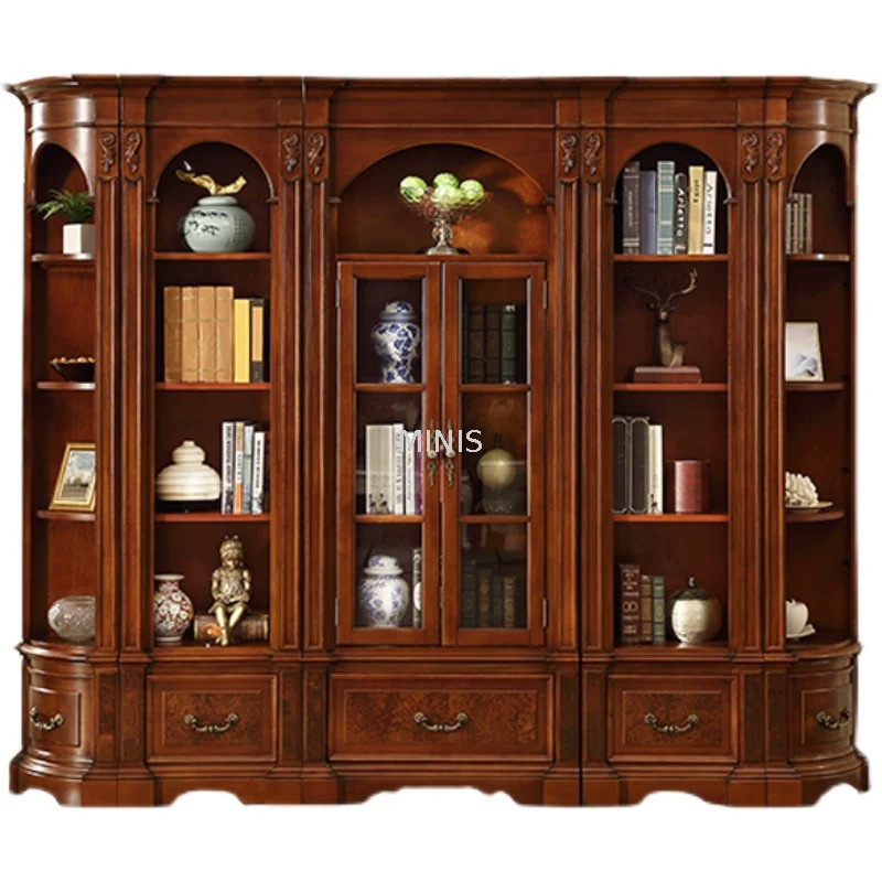 American Style Bibliothèque en bois avec armoire en verre