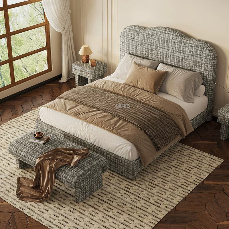 Chambre des meubles vintage Cadre en bois bon lit en velours vert