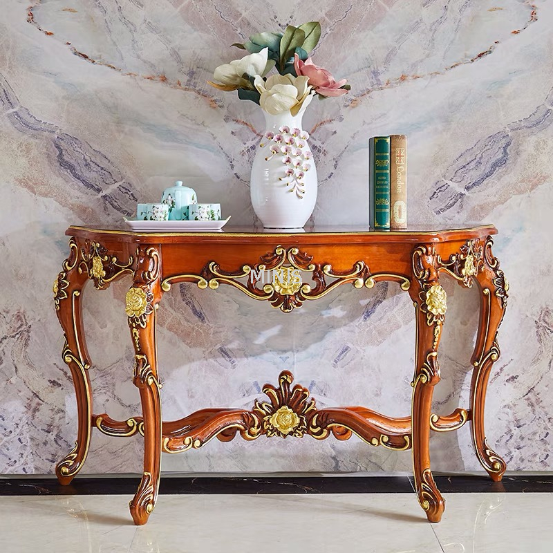 Table console de décoration en bois blanc et or pour couloir français