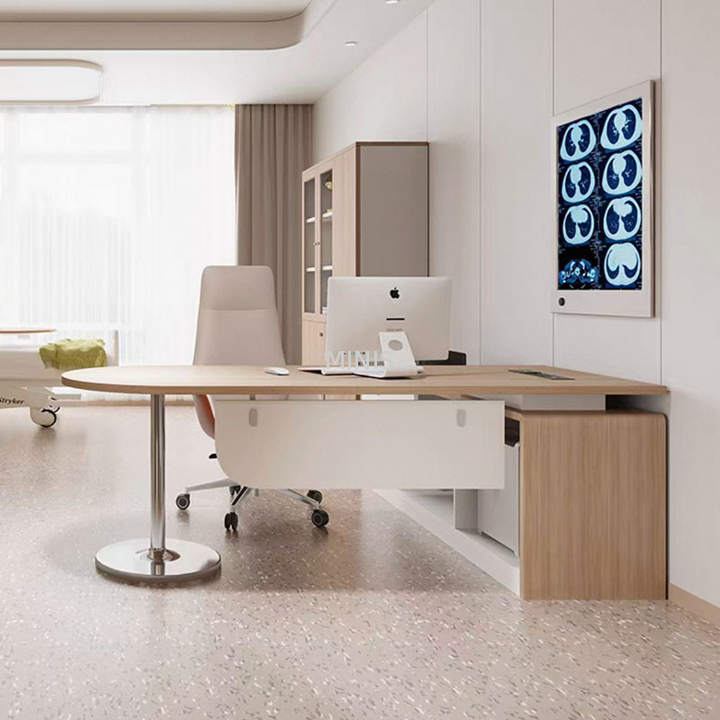 Bureau de bureau en bois rond du rectangle avec table d'angle latérale