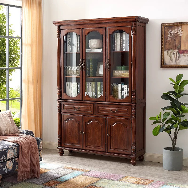 American Style Bibliothèque en bois avec armoire en verre