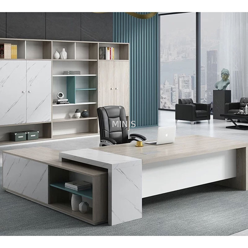 Bureau de bureau en bois rond du rectangle avec table d'angle latérale