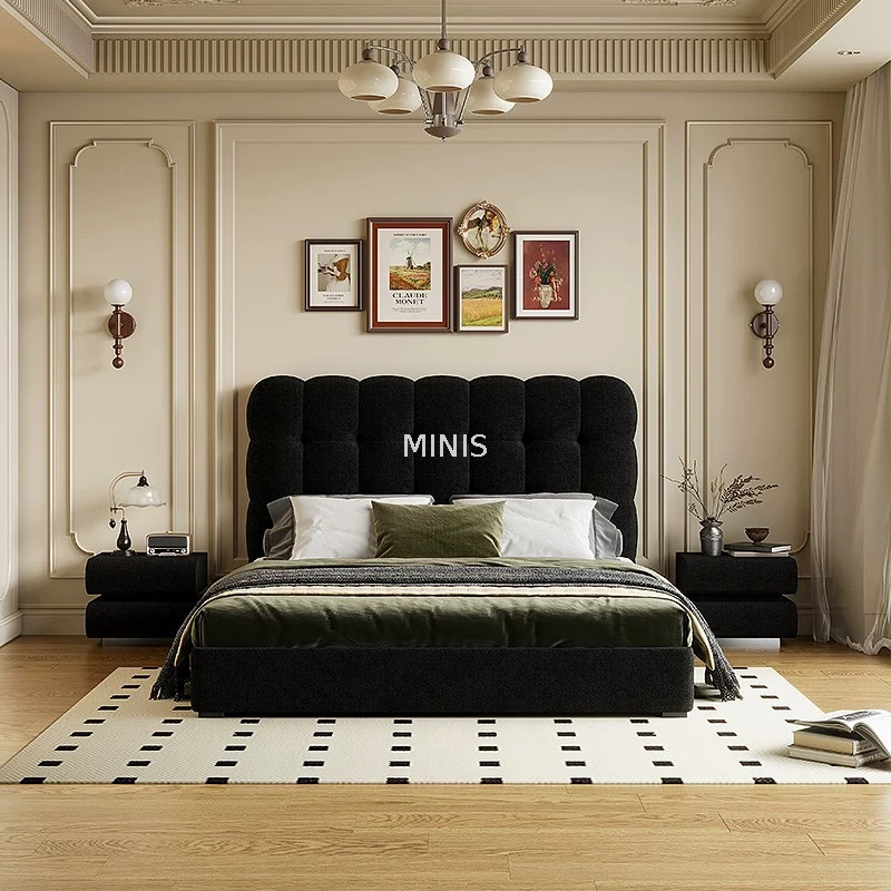Meubles de chambre à coucher confortable en velours noir roi / reine lit 
