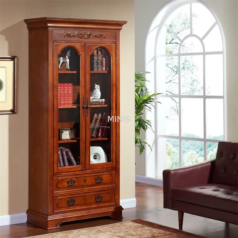 American Style Bibliothèque en bois avec armoire en verre