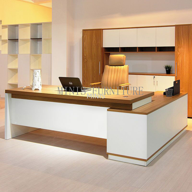 Bureau de bureau en bois rond du rectangle avec table d'angle latérale
