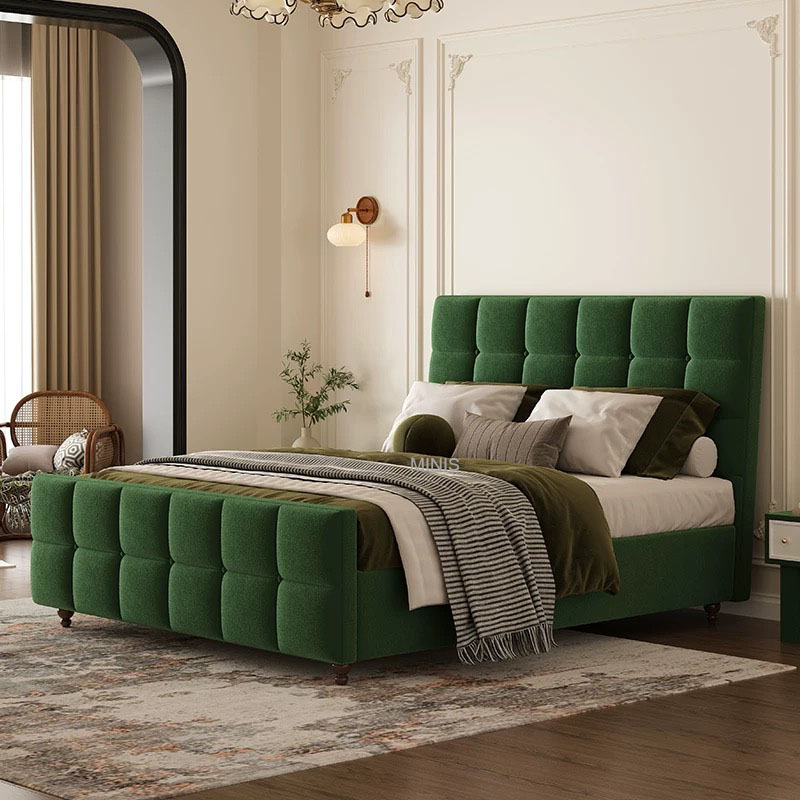 Chambre des meubles vintage Cadre en bois bon lit en velours vert