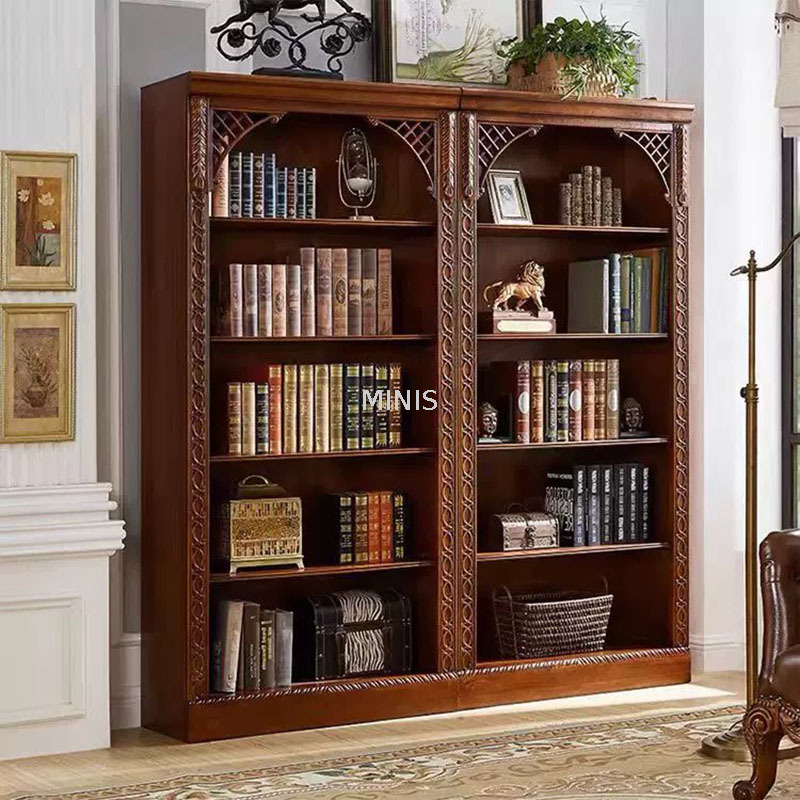 American Style Bibliothèque en bois avec armoire en verre