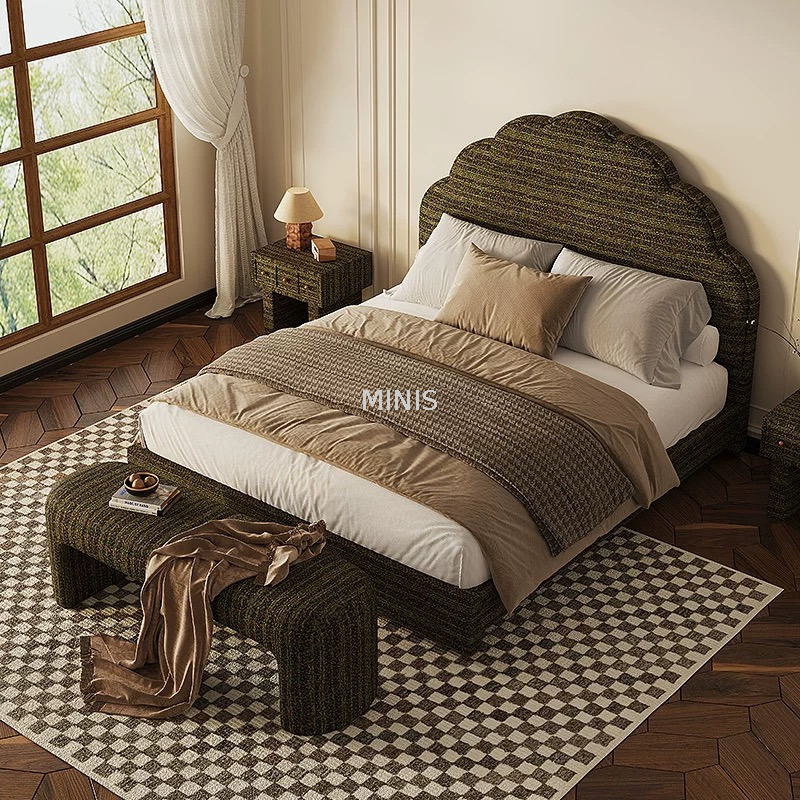 Meubles de chambre à coucher confortable en velours noir roi / reine lit 