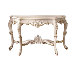 Table console de décoration en bois blanc et or pour couloir français